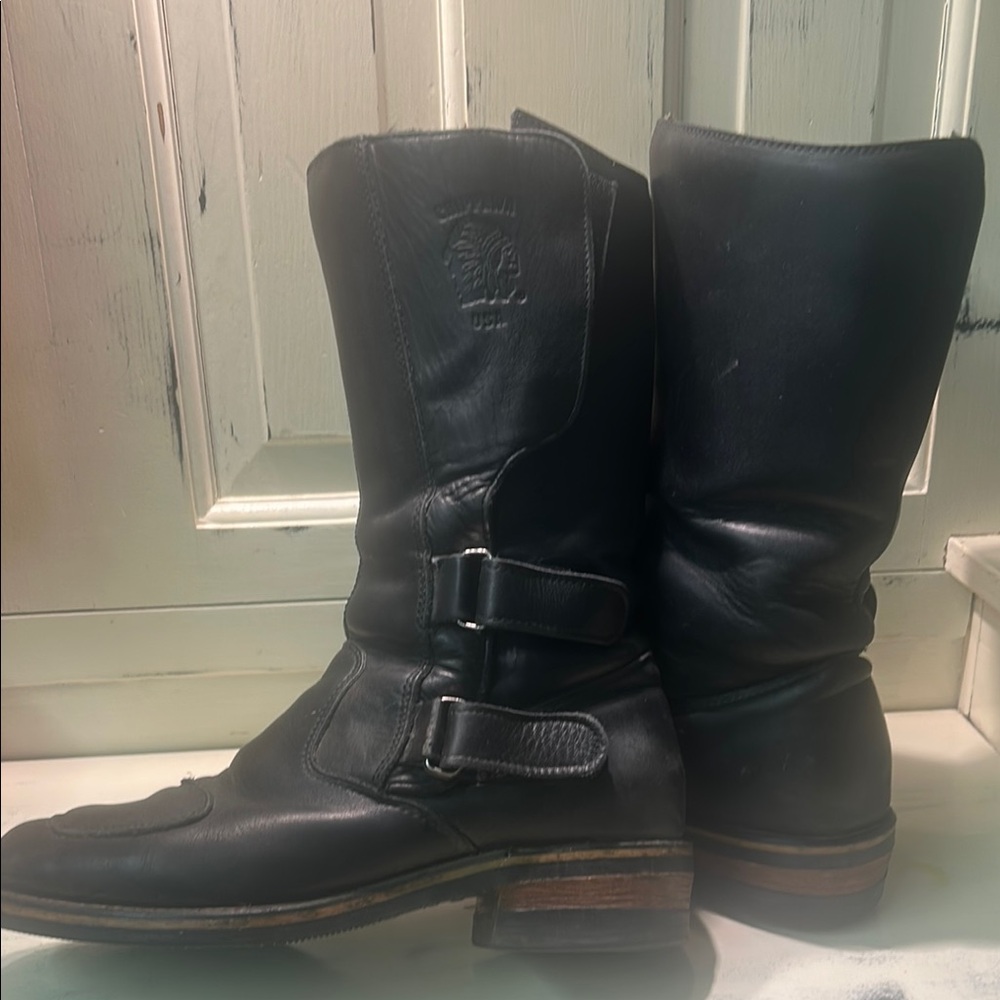 Chippewa Black Leather Boots with Buckle Detail